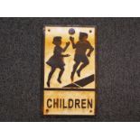A cast iron sign marked 'Children' 30.