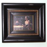 Fabian Perez - Eugenia II, original oil on canvas, 9" x 12", portrait of Spanish woman seated in a