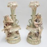 Large pair of Royal Dux art nouveau style vases, one modelled as a water carrier, the other a