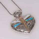 Silver filigree and opalescent set heart