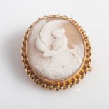 Victorian oval shell cameo brooch carved