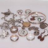 Silver charm bracelet, bangle, rings and