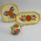 3 pieces of Clarice Cliff 1930's 'Bizarre' pottery decorated with crocus flowers, including small