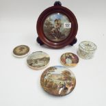 Collection of Prattware pot lids to include shrimping, Pegwell bay, Cherry Toothpaste, Stratfield