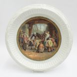 Victorian bread and butter plate decorated with a Prattware scene of a school, after Austin and