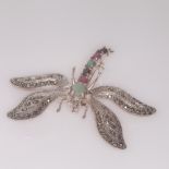Marcasite and gem set dragonfly brooch w