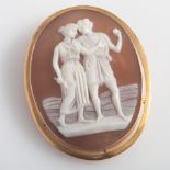 Large oval shell cameo brooch set in 9ct