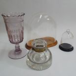 Large clear cut glass inkwell 12cm high,