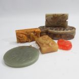 Collection of six Oriental carved jade p