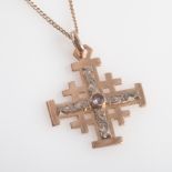10k rose gold square cross pendant set w