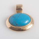 Modern 14ct gold turquoise set oval pend