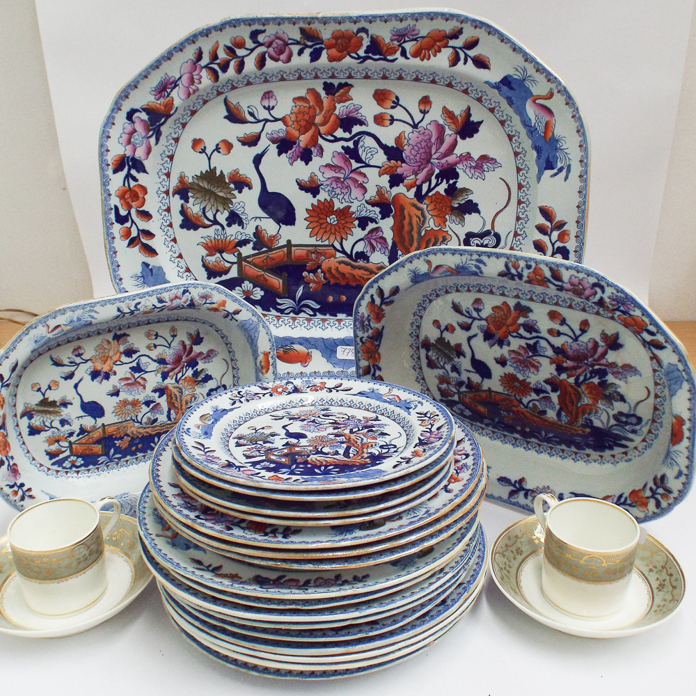 Qty of 19th century Clews Ironstone china dinnerware including a large meat plate, 47cm wide 19