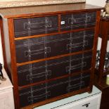 3' mahogany and leather fronted chest of 3 long and 2 short drawers