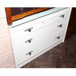 3'3 white painted chest of 3 long drawers with glass top