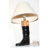 Riding boot style table lamp with shade