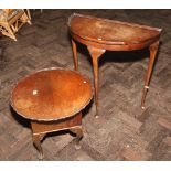 Walnut semi circular console table and an oak workbox/coffee table