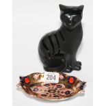 Small Crown Derby Dish and a black cat ornament