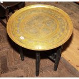 Circular brass tray table with folding stand