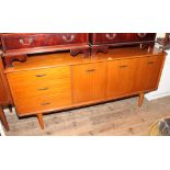 5' long low mahogany sideboard with fitted 3 drawers and cupboards