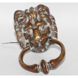 Lion mask brass door knocker