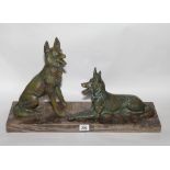 French art deco style Alsatian dog ornament on marble base 20" wide x 6.