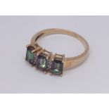 9ct gold mystic topaz and diamond 3 stone ring - size appx O