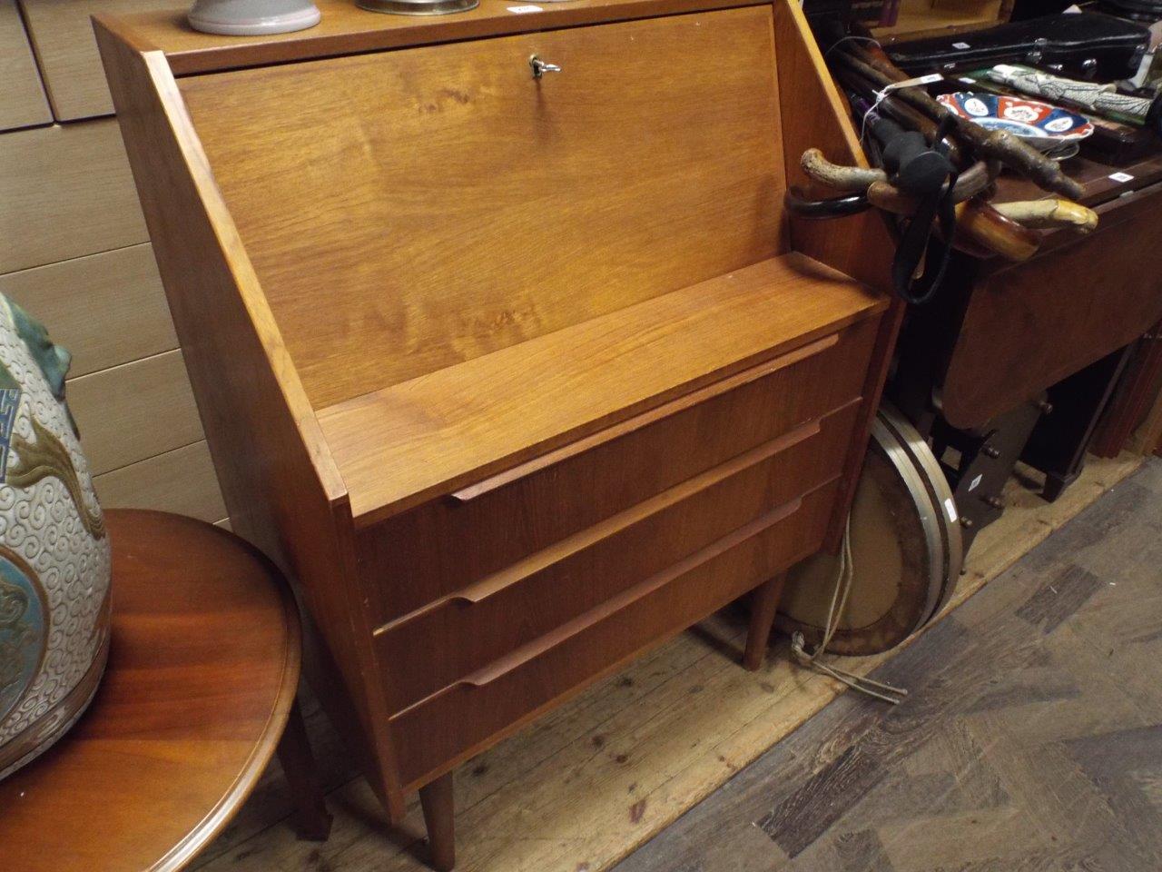 2'6 modern teak bureau with drawers under