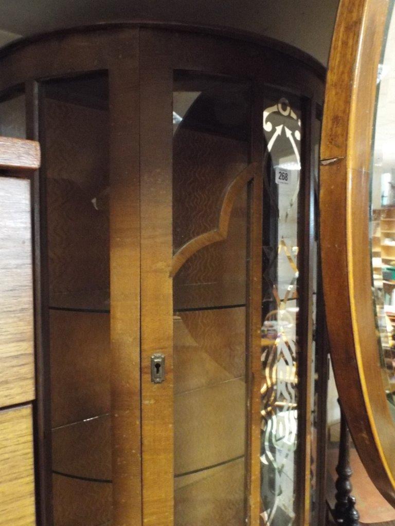 2' 3 D shaped walnut China display cabinet