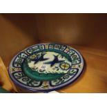 13" Majolica plate decorated with swallows