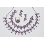 Silver and amethyst suite of jewellery comprising necklace, bracelet,