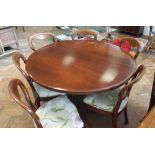 Victorian mahogany tilt top circular breakfast table on octagonal and tri form well carved base.