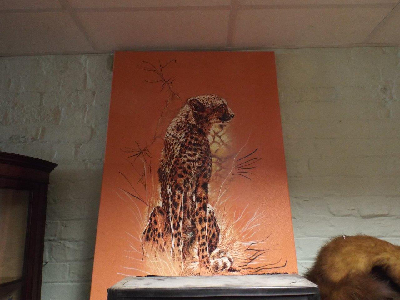 Large modern unframed oil painting of a Cheetah signed R Casaro