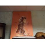 Large modern unframed oil painting of a Cheetah signed R Casaro