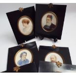 Set of 6 19th century painted miniatures on ivory, various portraits 2 of the same young woman,