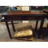 34" Georgian mahogany folding top card table with carved square chamfered legs (one leg needs