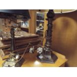 2 brass table lamps with shades