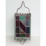 Morroccan inspired 19th century hanging lantern light fitting with coloured leaded glazed panels