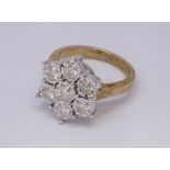 9ct gold diamond daisy cluster ring on yellow gold shank - ring size N