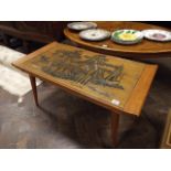 Chinese style carved hardwood coffee table with inset glass top