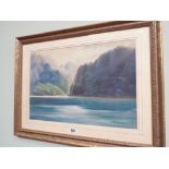 Watercolour of continental lake scene signed Richard Ogle dated 1940.