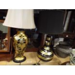 2 large gold and black table lamps with shade