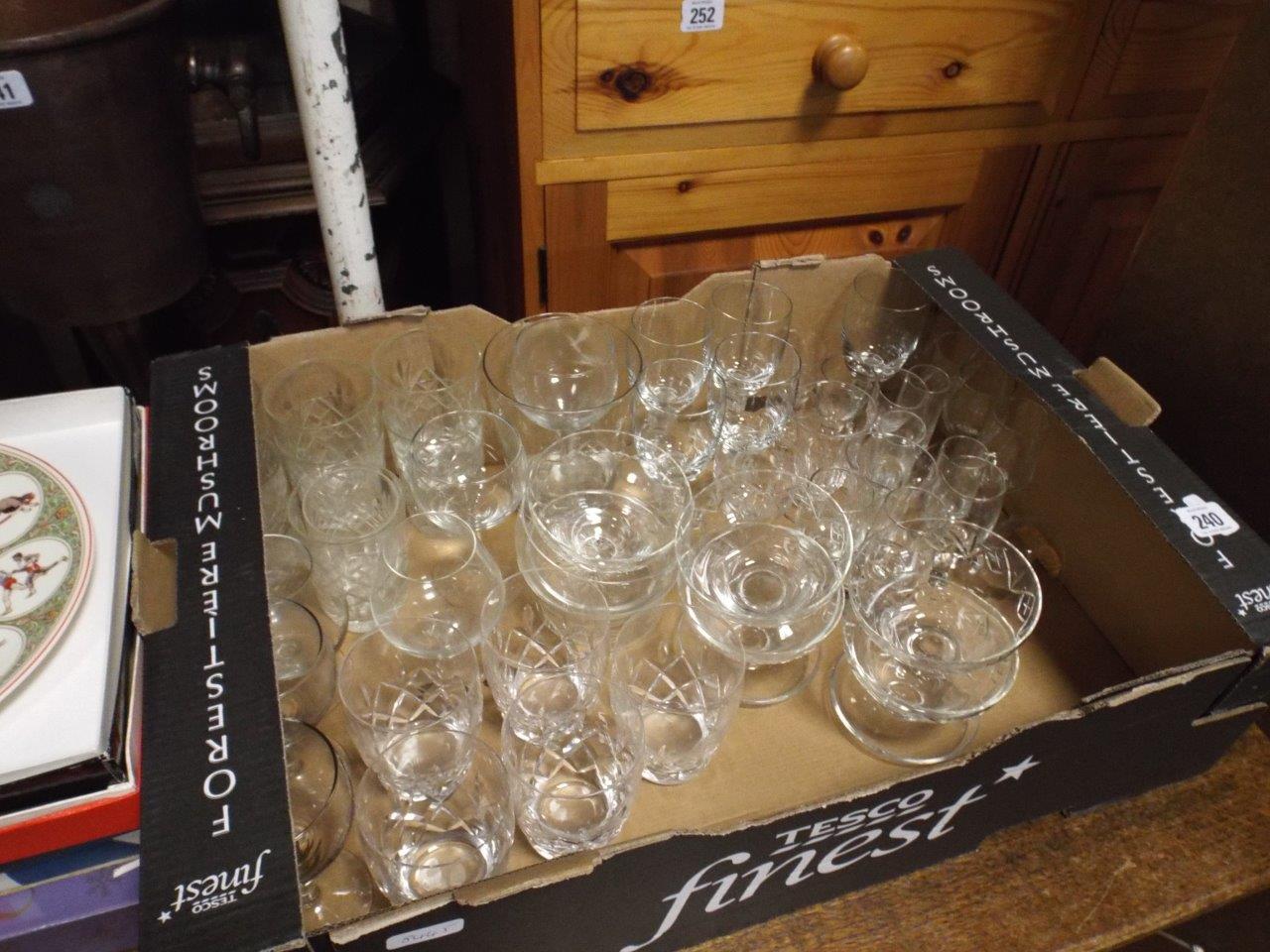 Qty of cut and other wine glasses and other commemorative plates