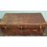 Vintage brown leather travelling trunk 37" wide