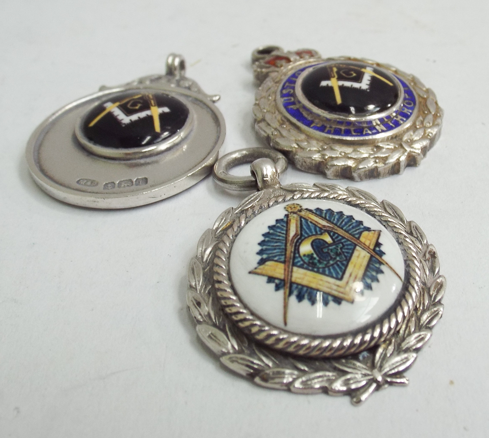 3 silver and enamel Masonic fobs