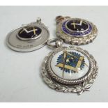 3 silver and enamel Masonic fobs