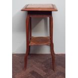 2 tier French oak square to occasional table with inset rouge marble panel