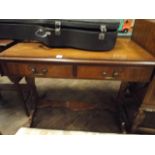 3'6 reproduction mahogany sofa table fitted two drawers on cross stretcher base