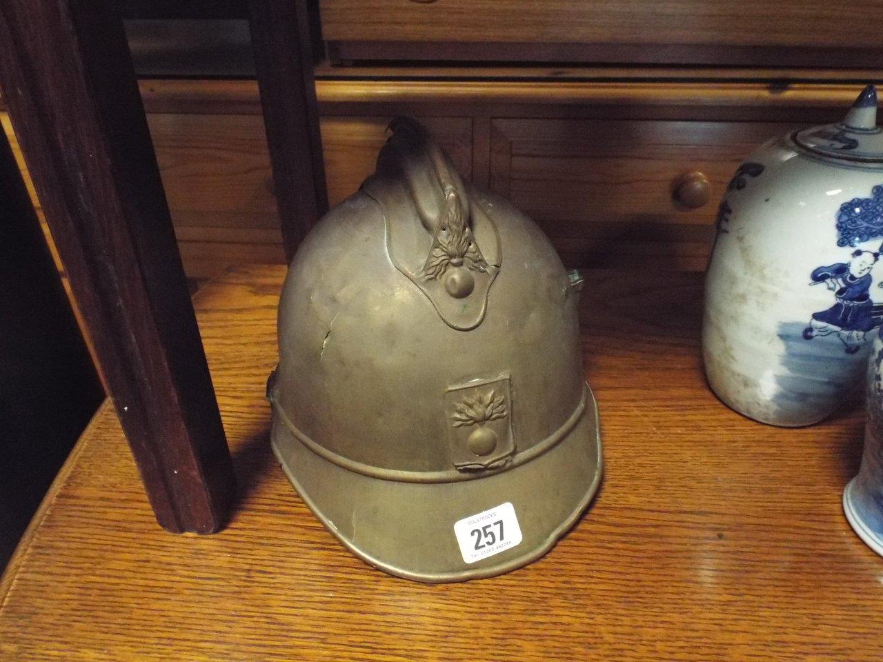 Old 19th century brass firemans helmet