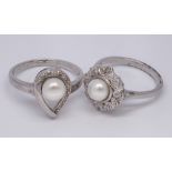 2 cultured pearl and silver dress rings