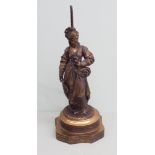 Gilt spelter table lamp modelled as an 18th century dressed female appx 20" tall